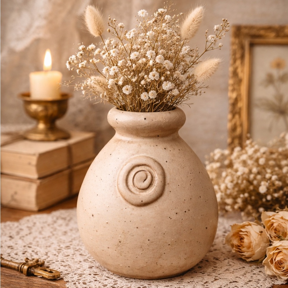 Crate‎ & Barrel Earthenware Speckle Home Decor Vase with Spiral Design